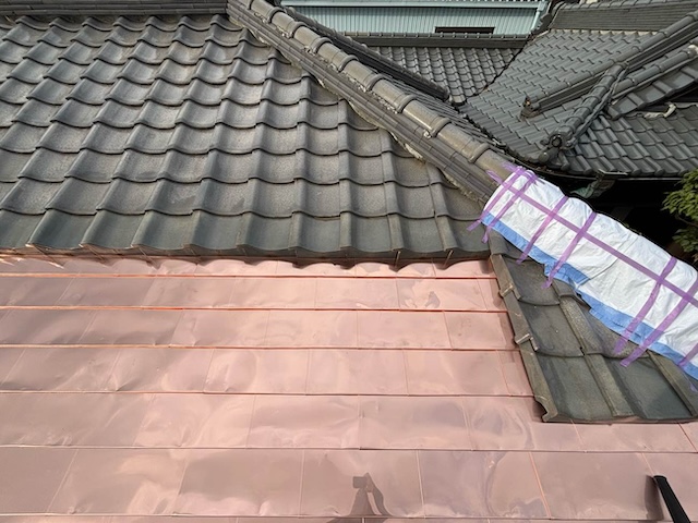 銅板庇　葺き替え工事　