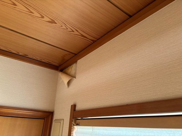 天井　雨染み　壁紙剥がれ