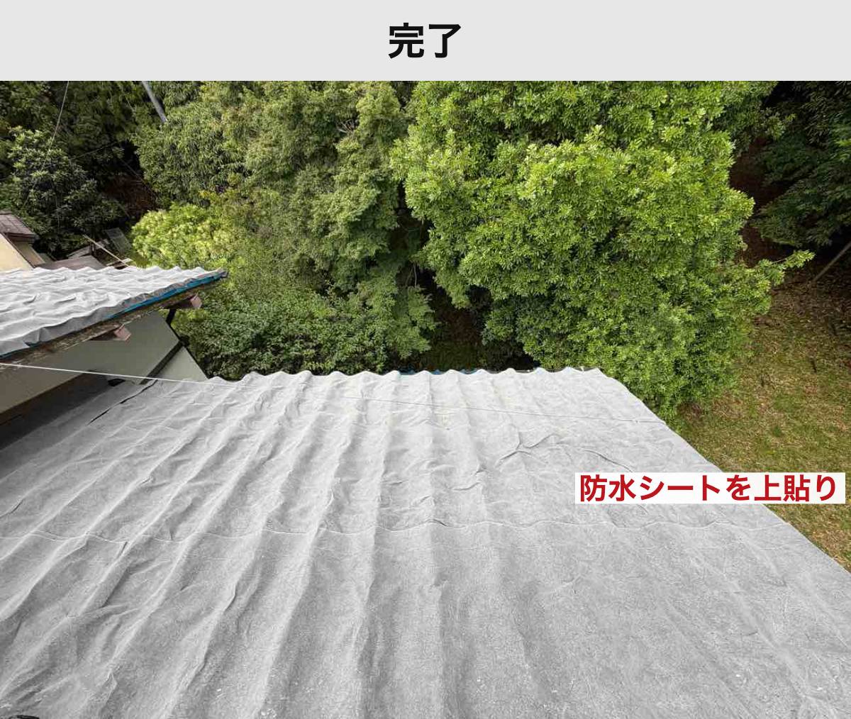 応急処置後:防水シートを張った状態